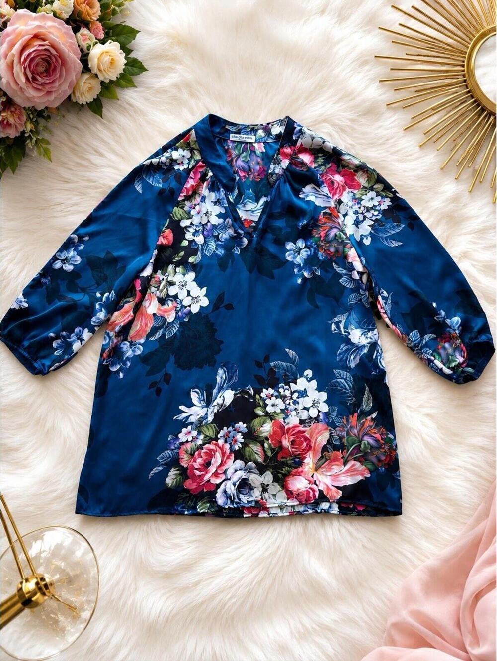 Cha Cha Vente Womens Blouse Size Medium Floral NWOT - Picture 1 of 5